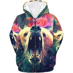 Cool Graphic Animal Hoodies for Boys Casual Daily Basic Zip Up Hoodie with Pocket