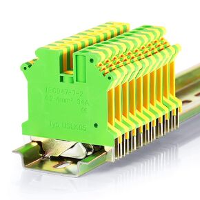 10Pcs DIN Rail Mounted Ground Circuit Connection Terminal Block Screw Clamp Connector (USLKG2.5N)