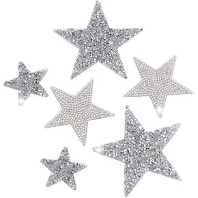 PH PandaHall Iron On Star Patches 6 pcs 3 Sizes Star Crystal Glitter Rhinestone Stickers Bling Star Patches for Jeans Dress Home Decoration