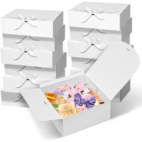 wluseaxi 12pack علب الهدايا، 10x10x4 بوصة صندوق اقتراح وصيفة الشرف، صناديق بيضاء للهدايا، صندوق هدايا ورقي مع شريط للهدايا، الزفاف، دش الزفاف، دش الطفل، حفلة عيد ميلاد، التخرج
