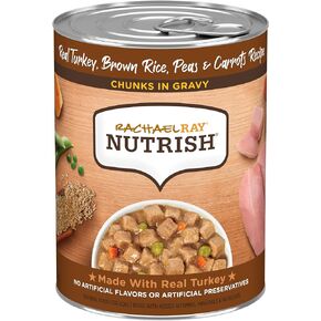 Nutrish Rachael Ray Chunks in Gravy Wet Dog Food, Real Turkey, Brown Rice, Peas & Carrots Recipe, 13 oz. Cans (Pack of 12)