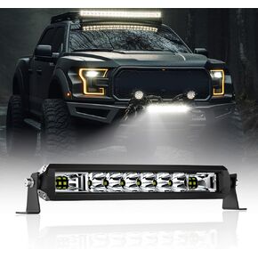 White Amber LED Light Bar 12 Inch Single Row 75W Super Reflectors Bright Dual Color Spot LED Work Light Driving Fog Lamp with Wiring Harness for Pickup Off Road Truck ATV UTV Boat IP69K
