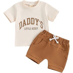 2Pcs Newborn Baby Boy Outfits Daddys Boy Short Sleeve T-Shirt Tops Shorts Jogger Pants Set Toddler Summer Clothes
