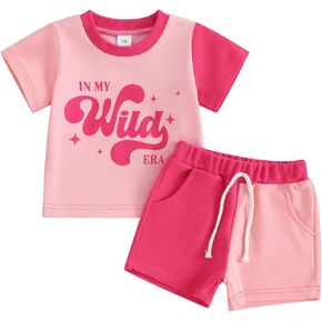 Omkzanbi Toddler Baby Girl Boy Summer Clothes In My Wild Era T Shirt Jogger Shorts Cute Infant Summer Outfit 6 12 18 24 Month