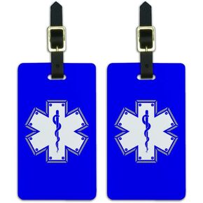 Star of Life Medical Health EMT RN MD Luggage ID Tags Carry-On Cards - Set of 2