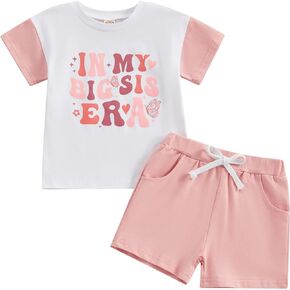 Baby Cute In My Baby/Lil Sis/Big Sis/Big Bro Era Letter Romper Shirt And Bottom Shorts Infant Summer Outfits