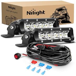 Nilight - ZH025 2PCS 7 Inch 30W Super Slim Spot Led Light Bar Driving Fog Light Single Row Off Road LED Lights and Off Road Wiring Harness- 2 Leads, 2 Years Warranty