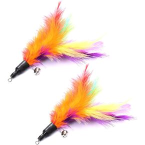 2 Pcs Cat Toys Interactive Refill Replacement Feather Pack Furry Tail Butterfly Dragonfly Fish Mouse Caterpillar Worm Birds Feathers for Kitten Cats CT15-11 Yellow Long Feather