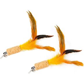 2 Pcs Cat Toys Interactive Refill Replacement Feather Pack Furry Tail Butterfly Dragonfly Fish Mouse Caterpillar Worm Birds Feathers for Kitten Cats CT15-11 Yellow Long Feather in Saudi Arabia