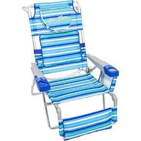 Tommy Bahama 4-Position Face-Opening Read Through Lounger with Ottoman Beach Chair, 35" D x 30.5" W x 41" H, Blue Stripe