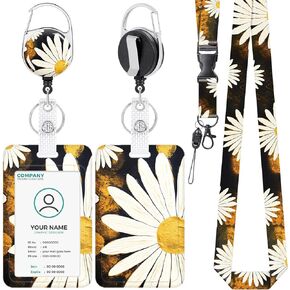 Anseal Flower Lanyards for Id Badges, Retractable Badge Holders with Keychain, Vertical Id Credit Card Holder Name Tag Protector Badge Reel for Nurse Teacher Student