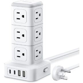 NTONPOWER Power Strip Tower with USB C Ports, 1080 Joules Surge Protector Tower, 1625W / 13A Overload Protection, 15 ft Extension Cord with Multiple Outlets, Power Outlet Tower for Home Office Dorm