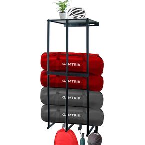 Camping Chairs Storage for Garage - Metal Camping Chair Wall Holder for Garage Organization, Camping Chair Storage Racks, Garage Wall Shelves with 3 Hooks, Beach Chair Umbrella Wall Storage Rack