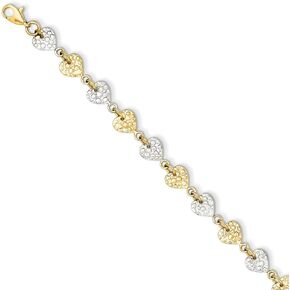 Solid 14k Gold Two-tone Hammered Hearts Bracelet