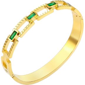Green Emerald Gold Bangle Bracelets for Women, 18K Gold Plated Chain Dainty Small Stacking Bangle Bracelets Woman Girls 6.7"