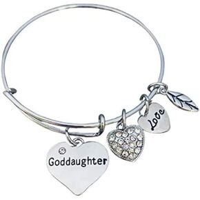 Infinity Collection Goddaughter Bracelet Expandable Wire Bangle Bracelet - Goddaughter Pendant with Love, Heart, Leaf Charm Bangle - Jewelry for Goddaughters
