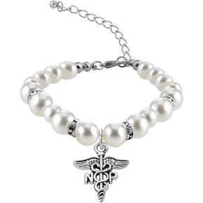 CENWA Nurse Practitioner Gift NP Bracelet Nurse Practitioner Bracelet NP Charm Pearl Bracelet NP Graduation Gift