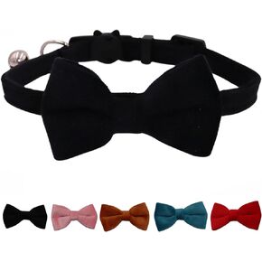 Cat Collar Breakaway with Bell and Removable Bow Tie Safety Buckle Velvet Adjustable 7-11 inches for Kitten Cats (Blue)