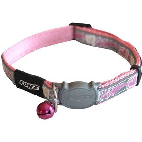Rogz Reflective Cat Collar with Breakaway Clip and Removable Bell, fully adjustable to fit most breeds, Blue Floral Design