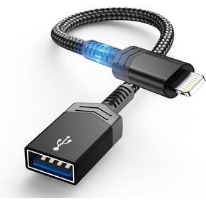 Lightning to USB Camera OTG Adapter for iPhone,[Apple MFi Certified] USB 3.0 OTG Cable Adapter Female Converter Supports USB Flash Drive,Gamepad,Hubs,Mouse,Keyboard,U Disk,MIDI -Black in Kuwait