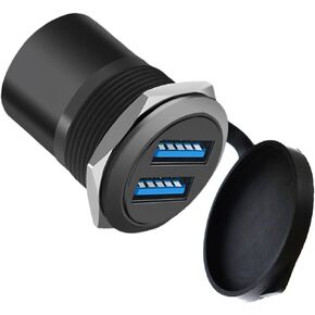 محول تركيب لوحة USB 3.0 مزدوج - موصل دائري ملولب مع غطاء غبار مقاوم للماء، 2 أنثى إلى 2 منافذ أنثى، 5 جيجابت في الثانية لنقل البيانات عالي السرعة، 5 فولت 2 أمبير للشحن
