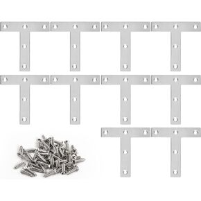 10pcs T Shape Corner Braces (80x80mm/3.15"x3.15"), Stainless Steel Corner Brackets Joint Right Angle Bracket Furniture Flat Repair Mending Plates with Screws for Wood in Kuwait