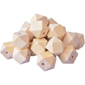 50pcs 20mm Wooden Beads Polygon Unpainted Spacer Beads Natural Color Beads Findings for DIY Handmade Craft Earring Necklaces Bracelets Jewelry Craft Making