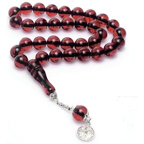 Pressed Powder Amber Rosary Round Sphere Moire Vernier Cut Red Colored Metal Tassels in Saudi Arabia