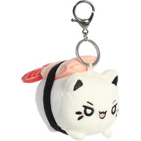 Aurora® Enchanting Tasty Peach® Shrimp Sushi Meowchi Keychain Stuffed Animal - Bright & Colorful Design - Showpiece Plush - White 3.5 Inches