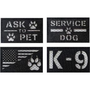 4 Pack Reflective Service Dog Ask to Pet k-9 Tactical Patchs Hook-Fastener Backing (Glow in Dark-Mix-Pink)