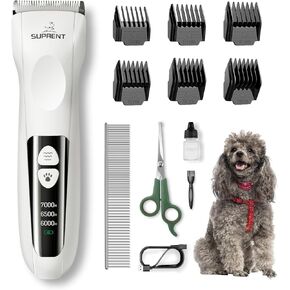 SUPRENT Dog Clippers for Grooming with Guards - Low Noise Cordless Dog Grooming Clippers - Adjustable, Rechargeable Dog Hair Trimmers - Pet Grooming Kit for Small Dogs