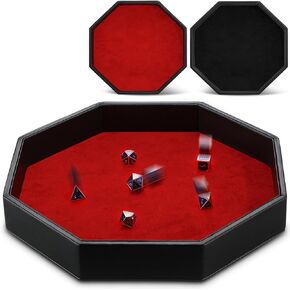 Wenqik 2 Pcs Octagon Dice Tray 11.5 Inch Dice Mat for Dice Case PU Leather Dice Holder Box Velvet for RPG Table Games Christmas Party Accessories, Without Dice (Black, Bluish Green)