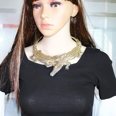 Retro Ethnic Crystal Double Gator Chunky Bib Collar Choker Necklace Gothic Stylish Exaggerated Fashion Animal Statement Necklace Jewelry For Women Girl Gift in Saudi Arabia