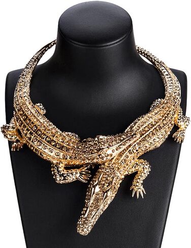 Retro Ethnic Crystal Double Gator Chunky Bib Collar Choker Necklace Gothic Stylish Exaggerated Fashion Animal Statement Necklace Jewelry For Women Girl Gift in Saudi Arabia