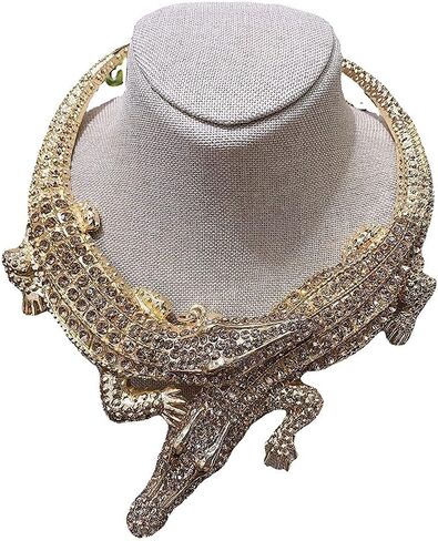 Retro Ethnic Crystal Double Gator Chunky Bib Collar Choker Necklace Gothic Stylish Exaggerated Fashion Animal Statement Necklace Jewelry For Women Girl Gift in Saudi Arabia