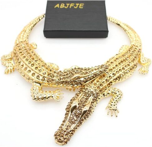 Retro Ethnic Crystal Double Gator Chunky Bib Collar Choker Necklace Gothic Stylish Exaggerated Fashion Animal Statement Necklace Jewelry For Women Girl Gift in Saudi Arabia