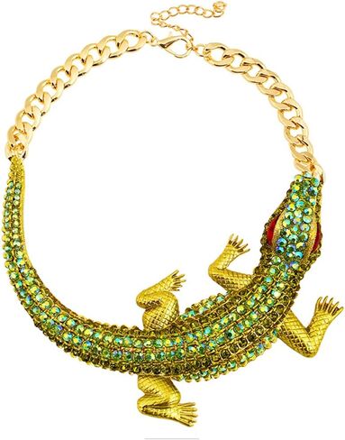 Retro Ethnic Crystal Double Gator Chunky Bib Collar Choker Necklace Gothic Stylish Exaggerated Fashion Animal Statement Necklace Jewelry For Women Girl Gift in Saudi Arabia