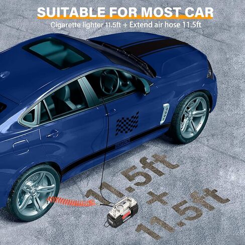 GSPSCN مضخة ضاغط الهواء المحمولة ذات الأسطوانة المزدوجة منفاخ الإطارات عالي التحمل مع ضوء LED، مضخة هواء 150 رطل لكل بوصة مربعة 12 فولت مع طقم إصلاح الإطارات وصندوق الأدوات للسيارات وسيارات الدفع الرباعي وإطارات الشاحنات وما إلى ذلك، فضي in Kuwait