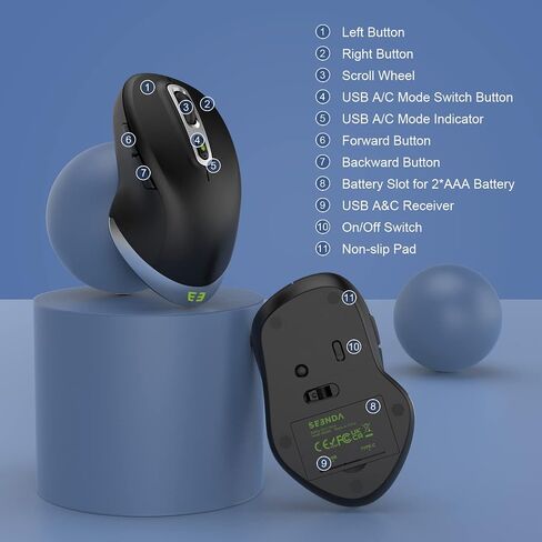 ماوس لاسلكي من Seeda Type C، 2.4G USB C وUSB A فأرة كمبيوتر مزدوجة الوضع، تصميم مريح ونقر صامت، 1000/1600/2400 نقطة في البوصة قابلة للتعديل، لجهاز الكمبيوتر المحمول MacBook Pro/Air Tablet in Saudi Arabia