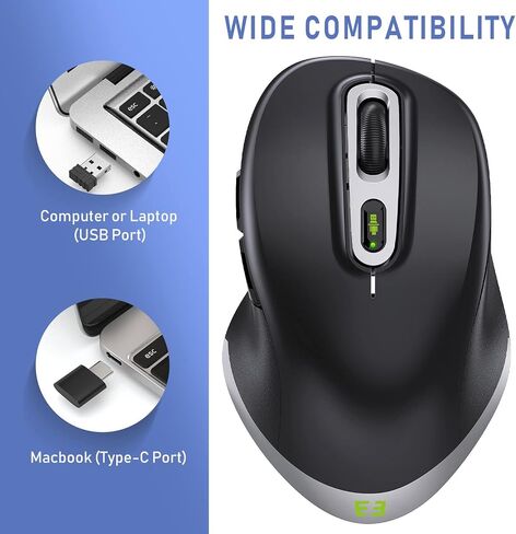 ماوس لاسلكي من Seeda Type C، 2.4G USB C وUSB A فأرة كمبيوتر مزدوجة الوضع، تصميم مريح ونقر صامت، 1000/1600/2400 نقطة في البوصة قابلة للتعديل، لجهاز الكمبيوتر المحمول MacBook Pro/Air Tablet in Saudi Arabia