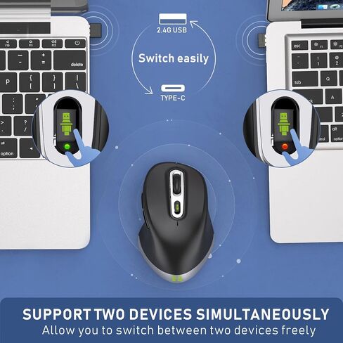 ماوس لاسلكي من Seeda Type C، 2.4G USB C وUSB A فأرة كمبيوتر مزدوجة الوضع، تصميم مريح ونقر صامت، 1000/1600/2400 نقطة في البوصة قابلة للتعديل، لجهاز الكمبيوتر المحمول MacBook Pro/Air Tablet in Saudi Arabia