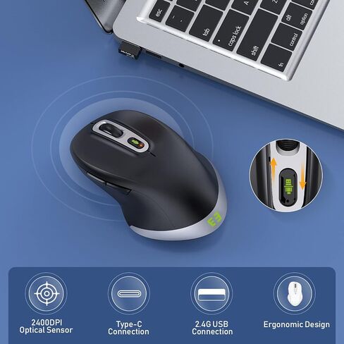 ماوس لاسلكي من Seeda Type C، 2.4G USB C وUSB A فأرة كمبيوتر مزدوجة الوضع، تصميم مريح ونقر صامت، 1000/1600/2400 نقطة في البوصة قابلة للتعديل، لجهاز الكمبيوتر المحمول MacBook Pro/Air Tablet in Saudi Arabia