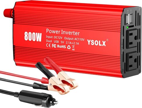YSOLX 800W Power Inverter DC 12V to 110v AC Converter, Peak 1600W, 4.2A Dual USB Ports, Dual AC Outlet, Power Inverters for Vehicles, RV, Home, Camping in Saudi Arabia