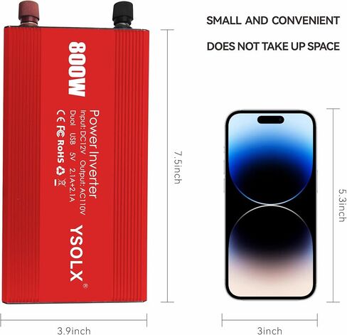 YSOLX 800W Power Inverter DC 12V to 110v AC Converter, Peak 1600W, 4.2A Dual USB Ports, Dual AC Outlet, Power Inverters for Vehicles, RV, Home, Camping in Saudi Arabia