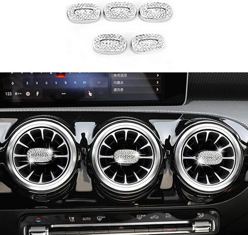 Bling Interior Accessories Fit for Mercedes Benz 2019 2020 2021 2022 2023 A Class B Class GLB CLA GLA Modification Rhinestone Accessories Applique Cover (Front Exhaust Port knob Cover 5/pcs) in Saudi Arabia