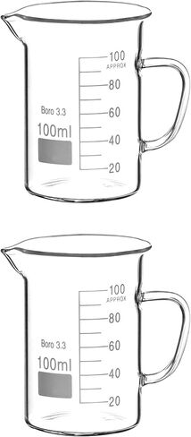QWORK Beaker with Handle, 100ml Measuring Cup, Borosilicate Glass,Beaker Mug with Pouring Spout, 2 Pack in Saudi Arabia