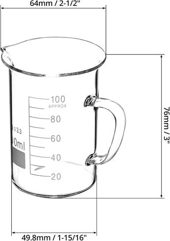 QWORK Beaker with Handle, 100ml Measuring Cup, Borosilicate Glass,Beaker Mug with Pouring Spout, 2 Pack in Saudi Arabia