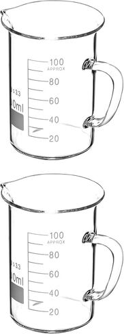 QWORK Beaker with Handle, 100ml Measuring Cup, Borosilicate Glass,Beaker Mug with Pouring Spout, 2 Pack in Saudi Arabia