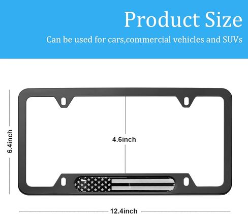 Car License Plate Frame, 2PCS American Flag Patrioric Stainless Steel License Plate Holder/Cover with Screws Set Universal for Car, SUV, Vehicle, Auto Accessories for Men Women (Black) in Saudi Arabia