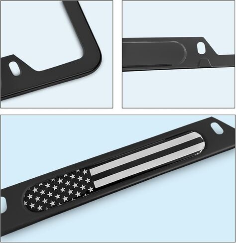 Car License Plate Frame, 2PCS American Flag Patrioric Stainless Steel License Plate Holder/Cover with Screws Set Universal for Car, SUV, Vehicle, Auto Accessories for Men Women (Black) in Saudi Arabia